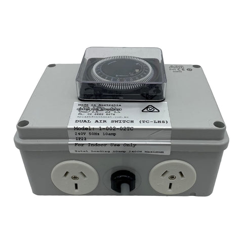 Double Outlet 10amp Air Switch Box c/w Time Clock
